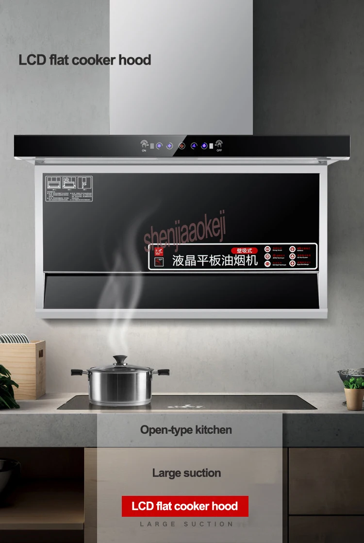 

900mm Range Hood Somatosensory LCD Touch Panel Top Side Double Suction Large Suction Range Hood Intelligent Cleaning Range Hood