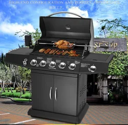 High Quality Gas and Charcoal BBQ Grill,Outdoor Black Stove,Five +Side Burner