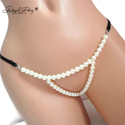 DAVYDAISY Women Faux Pearl Thong Beads Panties Erotic Open Crotch Lingerie G-Strings Crotchless Adult Sexy Underwear UN609