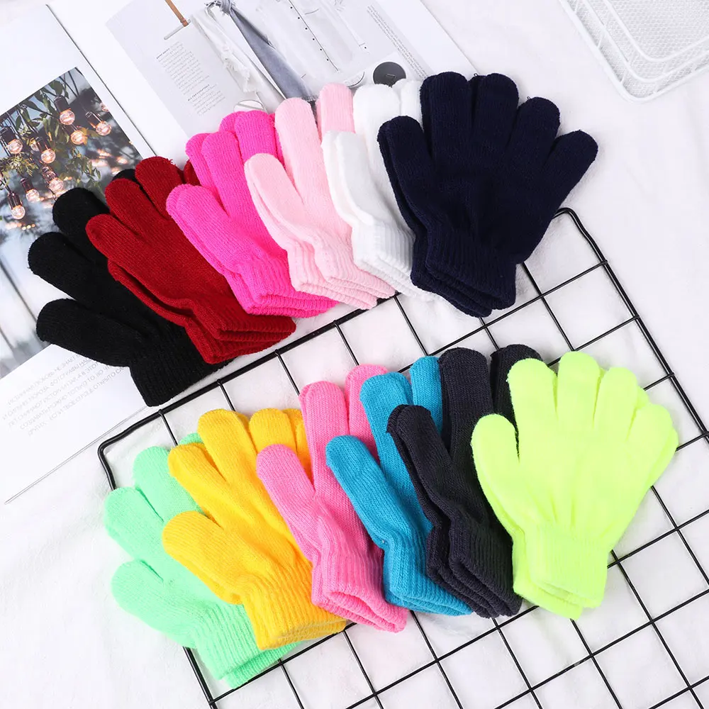 Winter Knitted Children's Gloves Full Finger Boy Girl Glove Warm Thick Kids Gloves Baby Gloves Candy Color Cotton Mittens