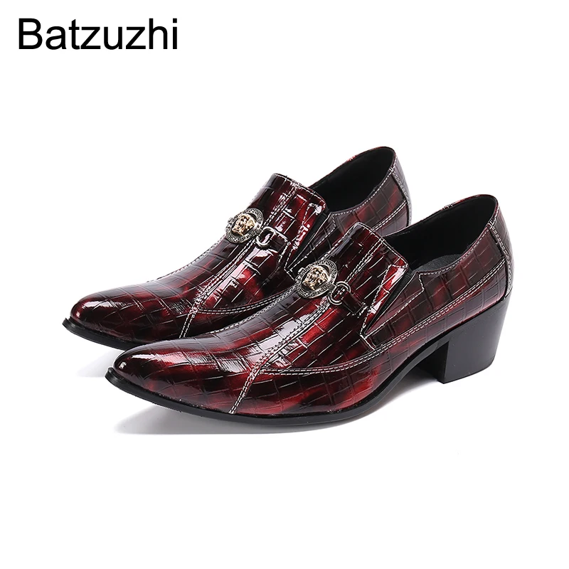 

Batzuzhi Luxury Handmade Men's Shoes Pointed Toe Genuine Leather Dress Shoes Men Wine Red Party and Wedding Shoes Men, US6-US12