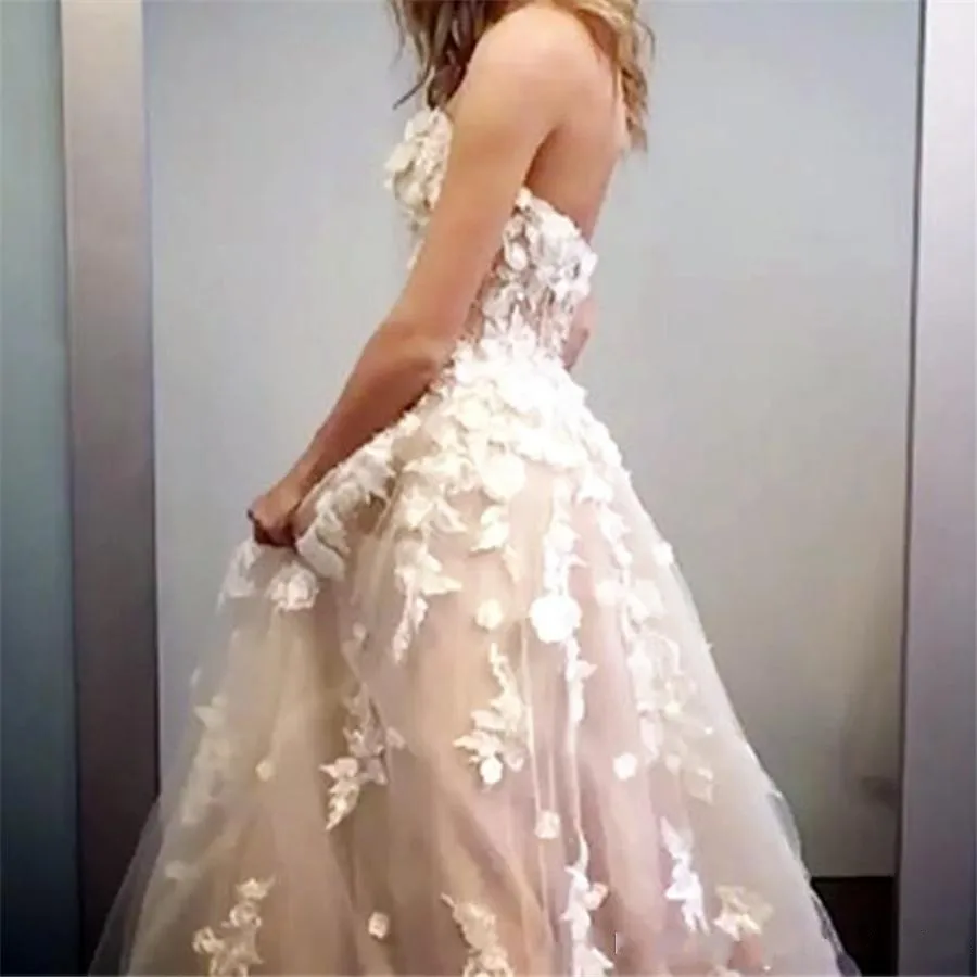 2025 vestidos De Boda De Princesa De novia champán personalizados apliques De encaje Floral vestidos De novia Vestido saida De Praia Mariage