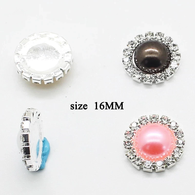 10Pcs / Lot 16MM Round Pearl Rhinestone Buttons, Sewing Decoration Accessories For Needlework, DIY Handmade Crafts