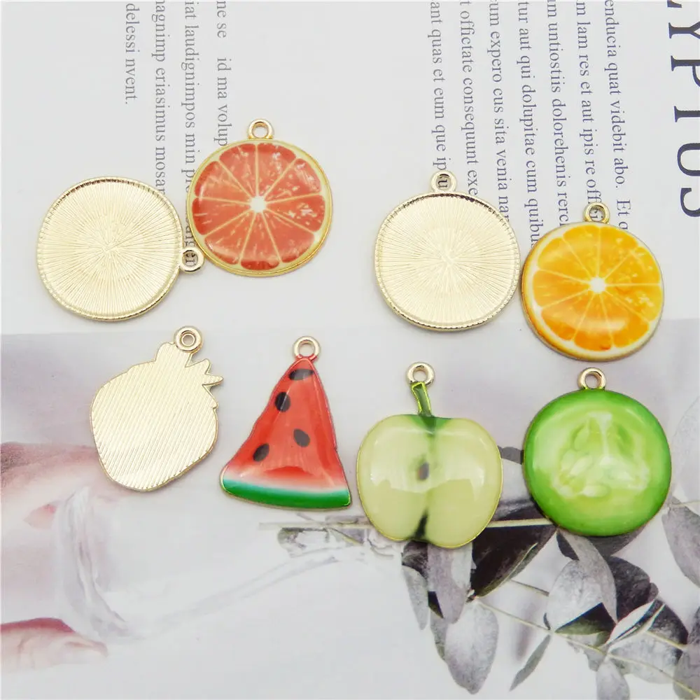 8 pezzi smalto epossidico frutta Charms limone arancione ciondolo misto per le donne orecchini braccialetto creazione di gioielli accessorio fai da