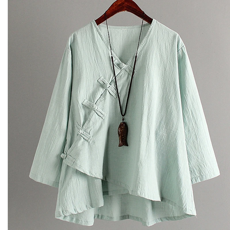 Fashion Chinese Style Button Shirt Traditional Women Blouse Elegant Hanfu Tang Tops Oriental Asian Clothes Cotton Linen Casual