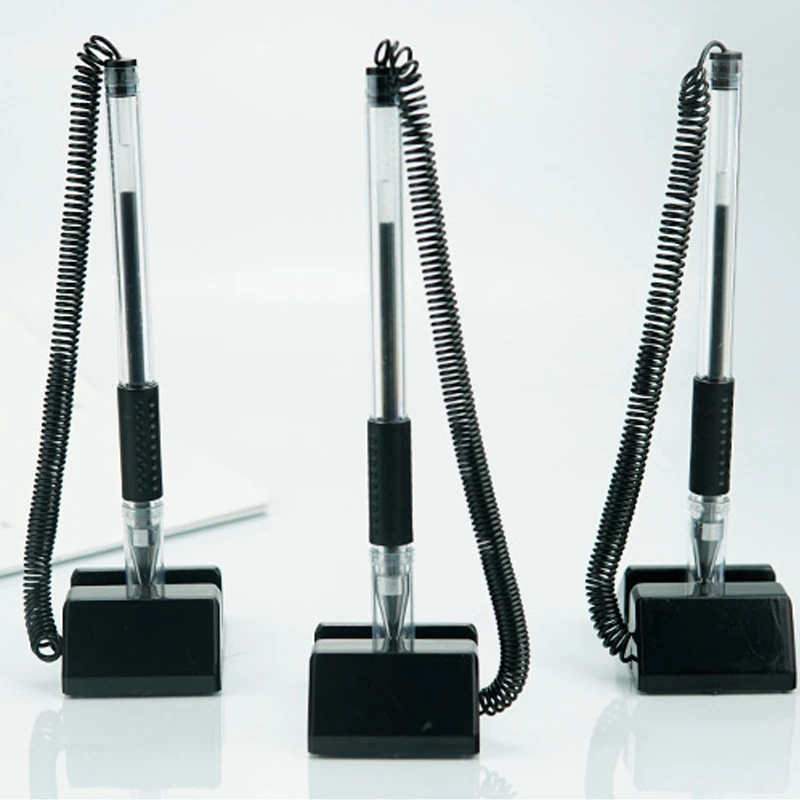 Гелевая ручка с черными чернилами, 3 шт., Высококачественная шариковая ручка с держателем для ручки, приклеенная к столу, офисные канцелярск...