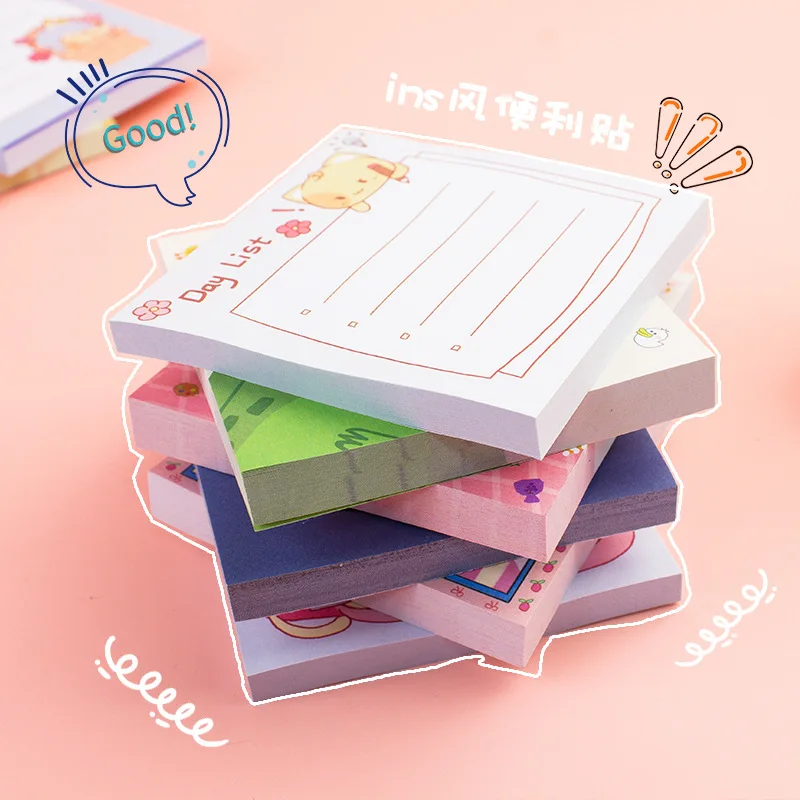 80Page Korean Notebook INS Wind Cartoon Animal Fruit Girl Pattern Horizontal Line Memo Pads Color N Message Cute Sticky Notes