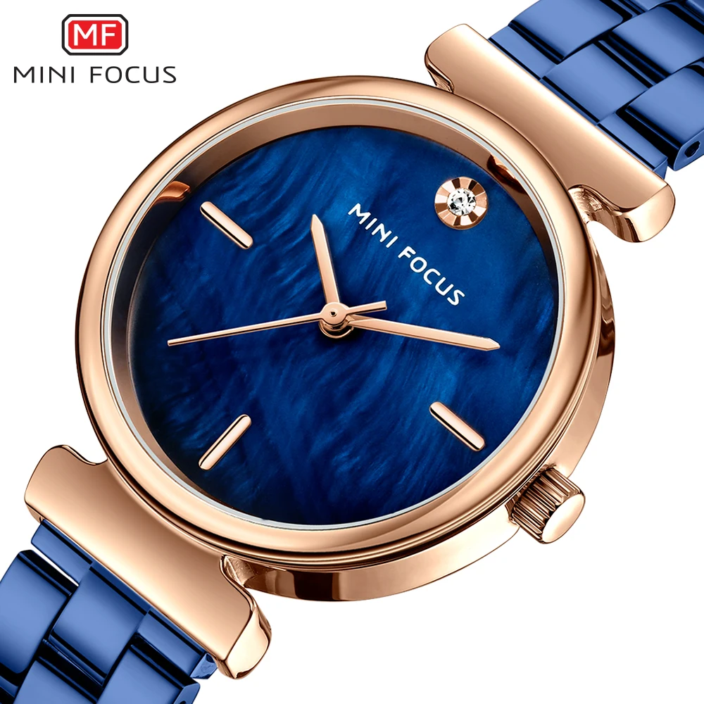 

MINFOCUS Blue Watch Women Shell surface Dial Top Luxury Brand Stainless Steel Female Quartz Watch Waterproof Clock Montre Femme