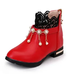 Fashion New Autumn Girl Lace Lace Tassel Leather Boots For Kids Ankle Boots Princess Children Shoe 4 5 6 7 8 9 10 11 12 Year Old