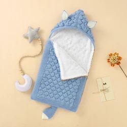 Infant Baby Sleeping Bags Knitted Winter Newborn Girl Muslin Swaddle Wrapper Super Soft Toddler Boy Sleeping Sack Cute Fox  Ears