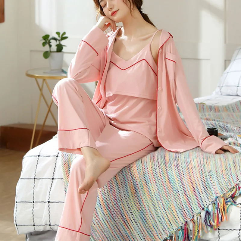 

3-piece Set Confinement Pregnant Women Suit Pajamas Spring And Autumn Winter Postpartum Feeding Clothes Long-sleeved Home Servic