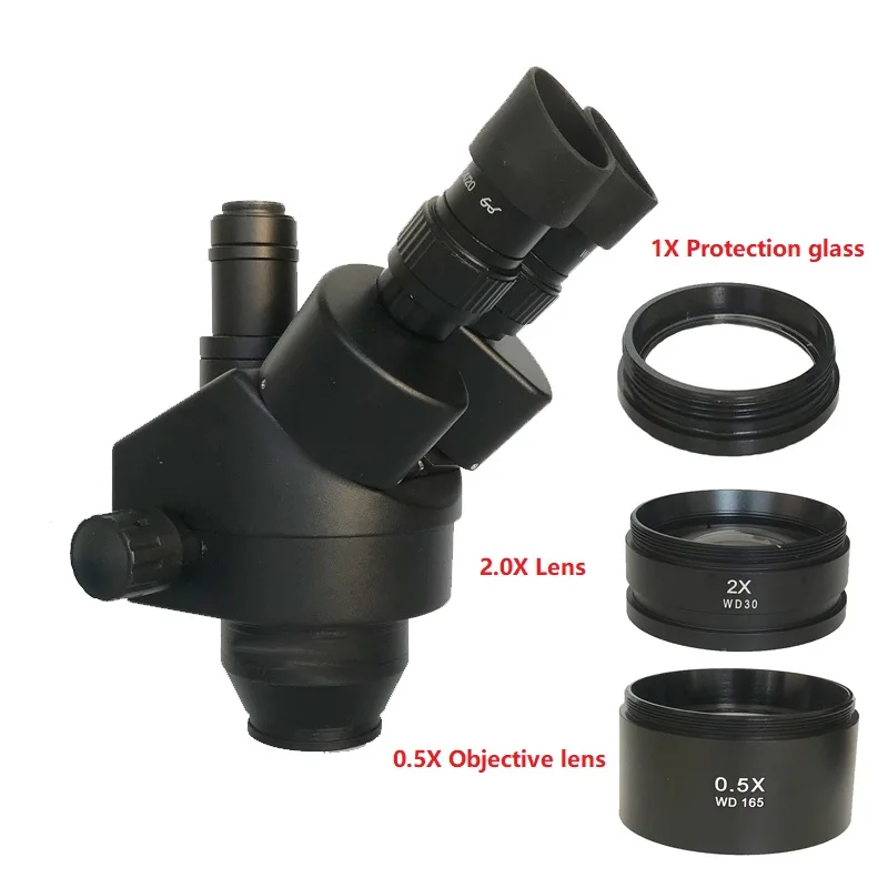 Imagem -05 - Trinocular Estéreo Zoom Mesa Suporte Microscópio Wf20x 0.5x 2.0x Lente Objetiva Auxiliar Pcb Jewerly Solda 7x45x 3.5x-90x