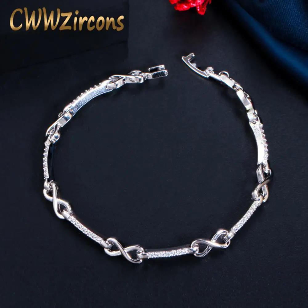 

CWWZircons Gorgeous Silver Plated Infinity Cubic Zirconia Fashion Women Bracelet Luxury Brand Jewelry Gift for Ladies CB235