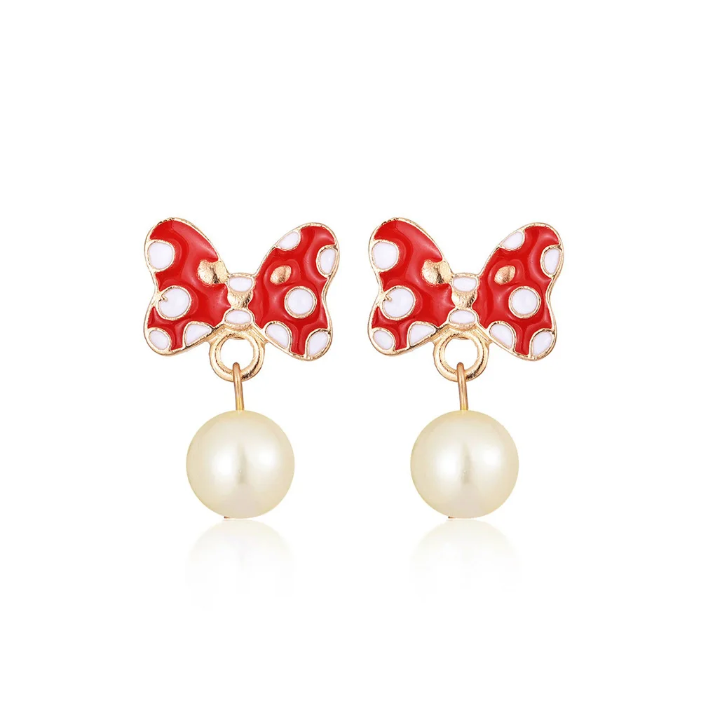 Cute Minnie Stud Earrings Wholesale Point Bow Pearl Anime Pendant Earring Gift Jewelry For Women Cartoon Charm 2022 New Gift