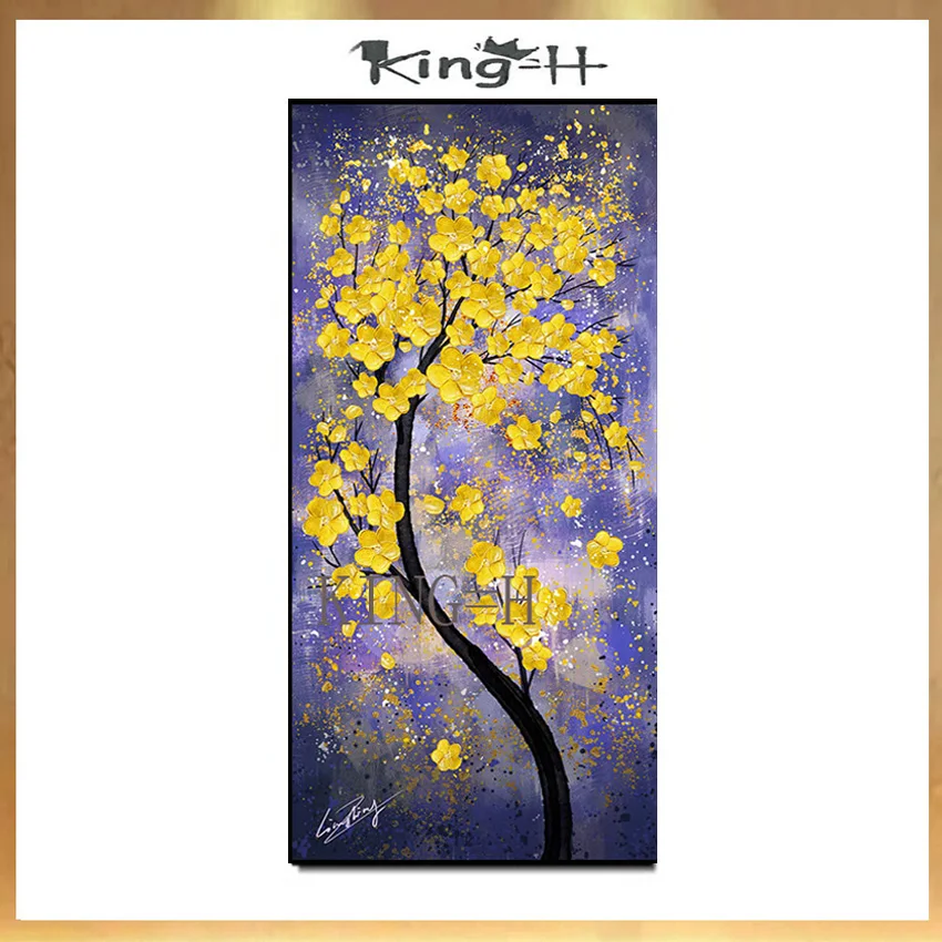 

Hand painted landscape yellow tree rich tree oil painting on canvas knife Painting Home Wall Art Decoration Picture