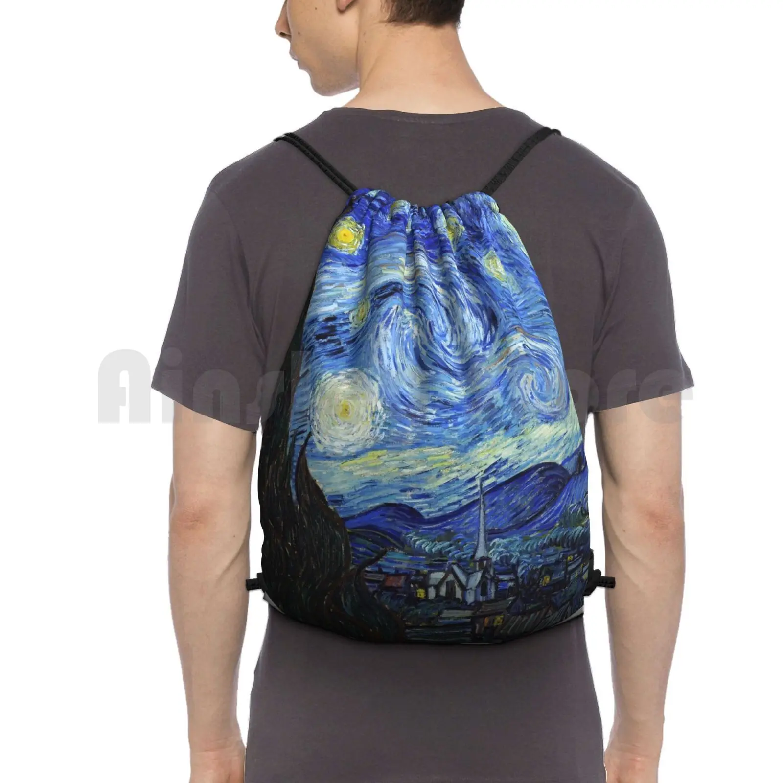 

Vincent Van Gogh-Starry Night Backpack Drawstring Bags Gym Bag Waterproof Vincent Van Gogh Van Gogh Famous Painter Famous