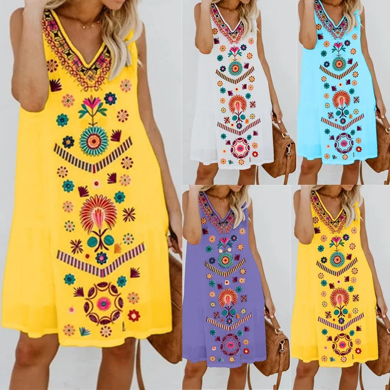 Dress 2021 Fashion 3xl Yellow Mini Dress Print Dress Tank Women Summer Robe Blanche Vestidos Mujer Sukienki 섹시한 빅 셔츠 드레스