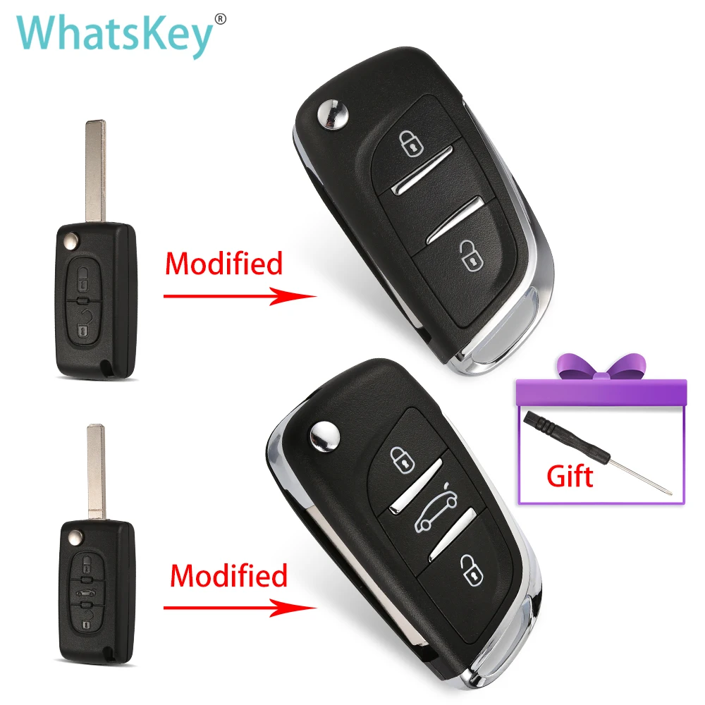 WhatsKey For Peugeot 307 407 408 308 For Citroen C4 C5 Modified Flip Remote Key Shell Case Replacement VA2/HU83 Blade CE0536