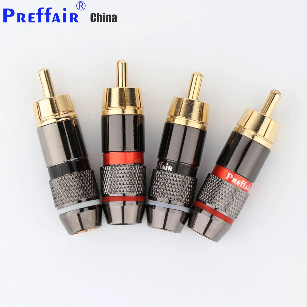 4Pcs Praffair  R1733 RCA Plug Gold Plated Male Double Self-Locking Lotus Wire Connectors Audio Adapter