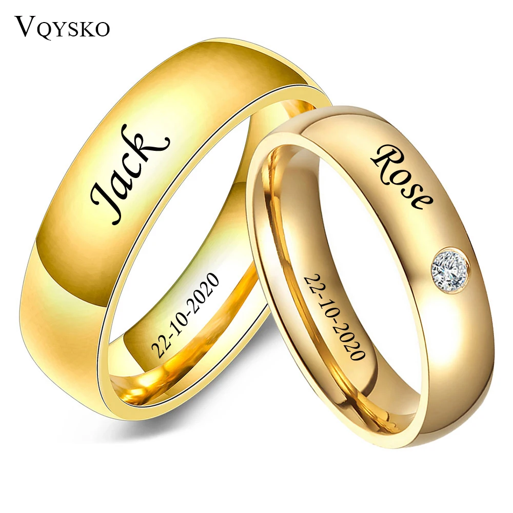 Anillos de boda a la moda para mujer y hombre, anillos personalizados con nombre, fecha, amor, información, promesa, Alianza, aniversario, regalo personalizado