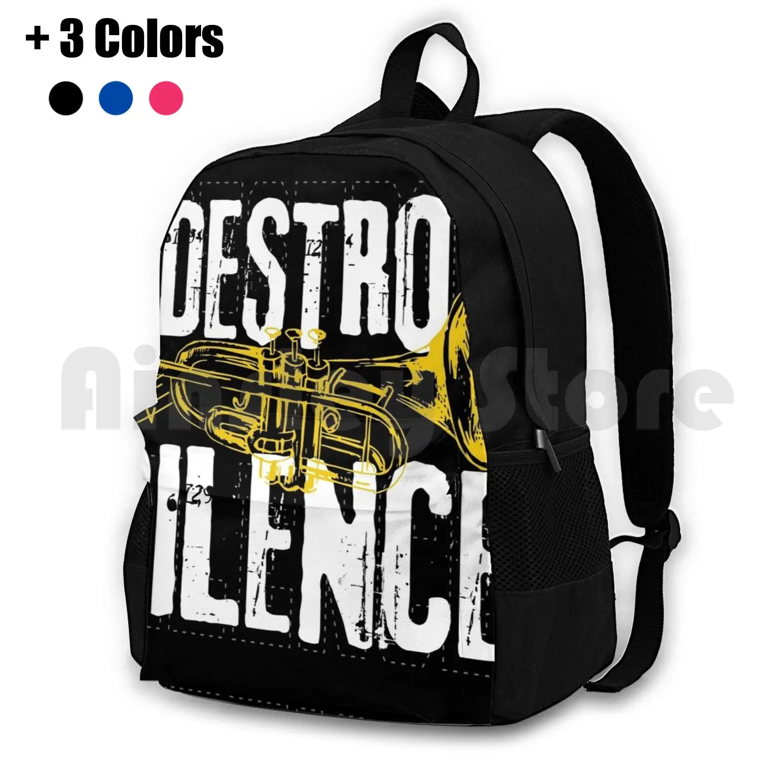 Funny Trumpet Player Marching Band Silence Destroy Print Outdoor Hiking Backpack Waterproof Camping Travel Brass Band