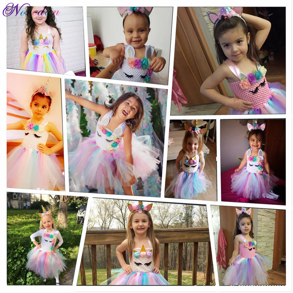 New Kids Unicorn Costumes For Girls Unicorn Tutu Dress With Gold Headband Wings Princess Girls Halloween Party Dress 2-10 Years image 5
