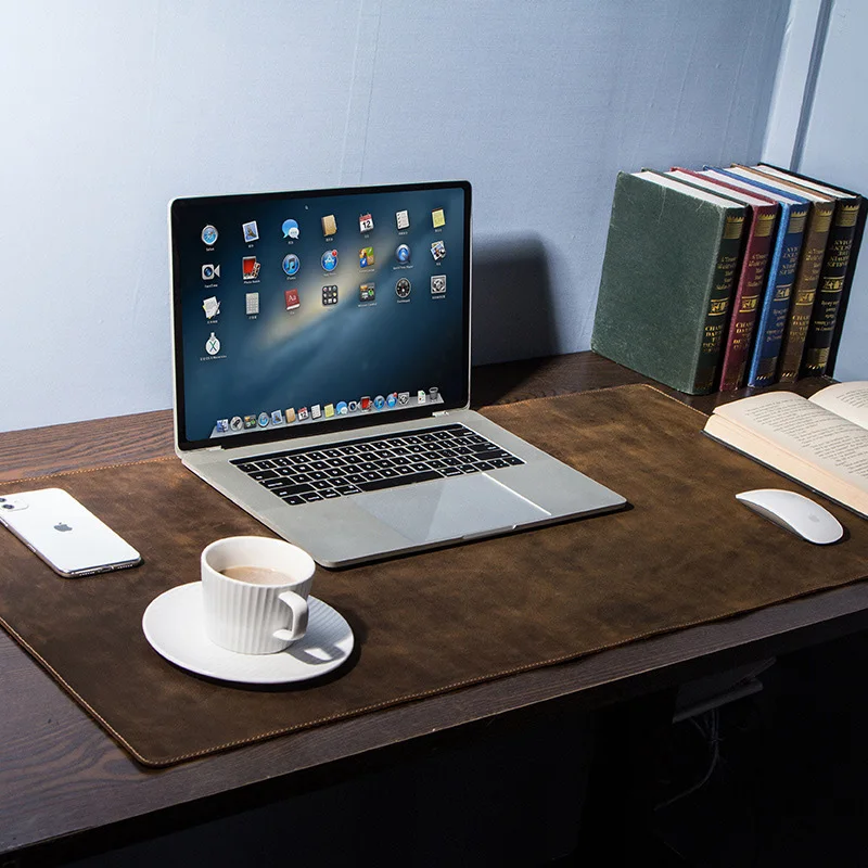 Grand tapis de bureau en cuir, rétro, isolant thermique, confortable, pour ordinateur portable, antidérapant