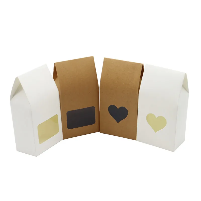 24pcs 8x5x16cm  Retro Kraft Packaging Paper Pouches Handle Easy Carries Wedding Gift Packaging Bags With Transparent PVC Window