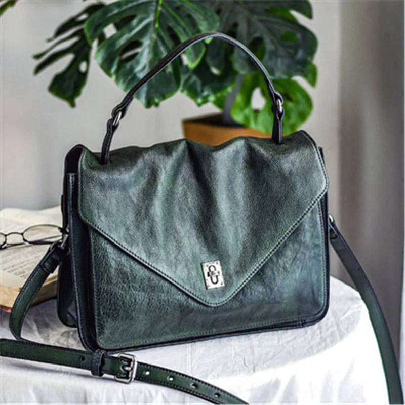 Handmade soft leather envelope bag simple retro first layer cowhide single shoulder bag mail bag leather fashion messenger handb