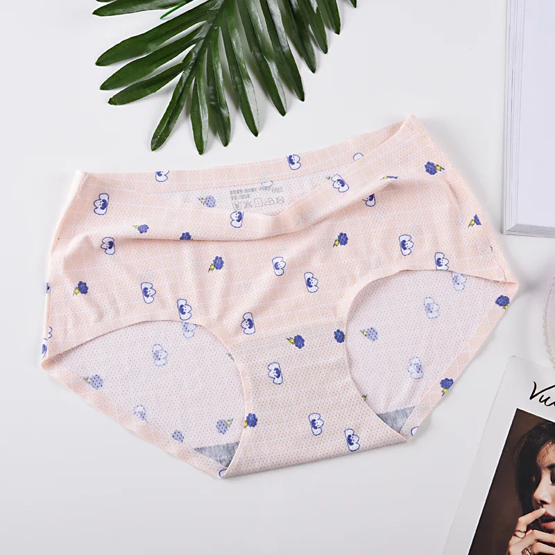 28-color New Net Yarn Girl Sweet Ice Silk Breathable Seamless Printing Mid-low-waist Briefs Cartoon Rabbit Butterfly Flower Star