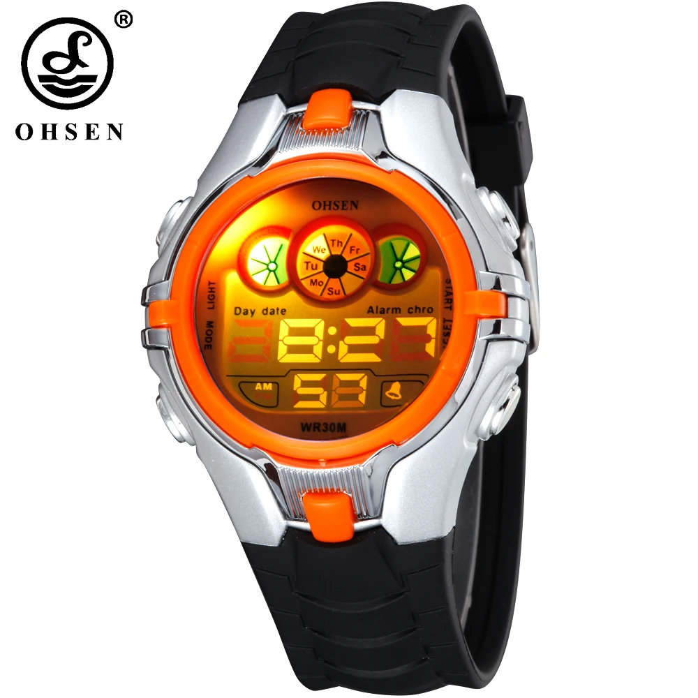 OHSEN Men Led Digital Watches Men Sports Watches 7 Multi-color LED Light Rubber Strap Wristwatch reloj hombre zegarek damski