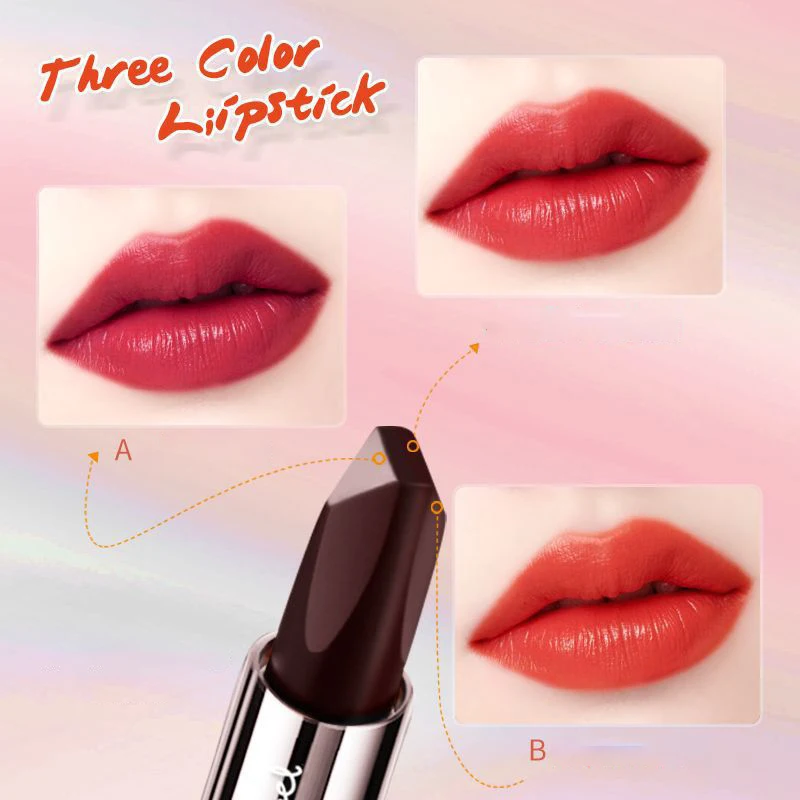 กันน้ำติดทนนานลิปสติก3สีใน1ลิปบาล์ม1Pc ลิปสติกริมฝีปากเซ็กซี่แต่งหน้า Matte Temptation Of Angels black Diamond