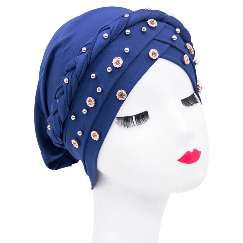 Head Scarf For Muslim Women Solid Turban Bonnet Hijab Caps White Pearl Inner Hijabs Arab Islamic Muslim New Style Wrap Turbantes