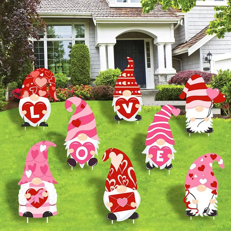 8PCS Yard Signs with Stakes Valentine Gnomes Love Outdoor Lawn Party Decor Wedding Anniversary Valentine's Day Decor Hot Sale