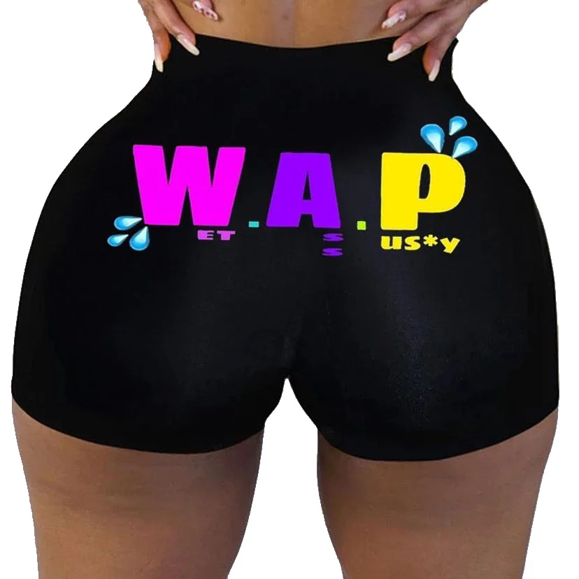 Short de motard taille haute pour femme, vêtements d'été sexy, bonbons, collation, graphique Wap, butin, vente en gros, trucs bon marché