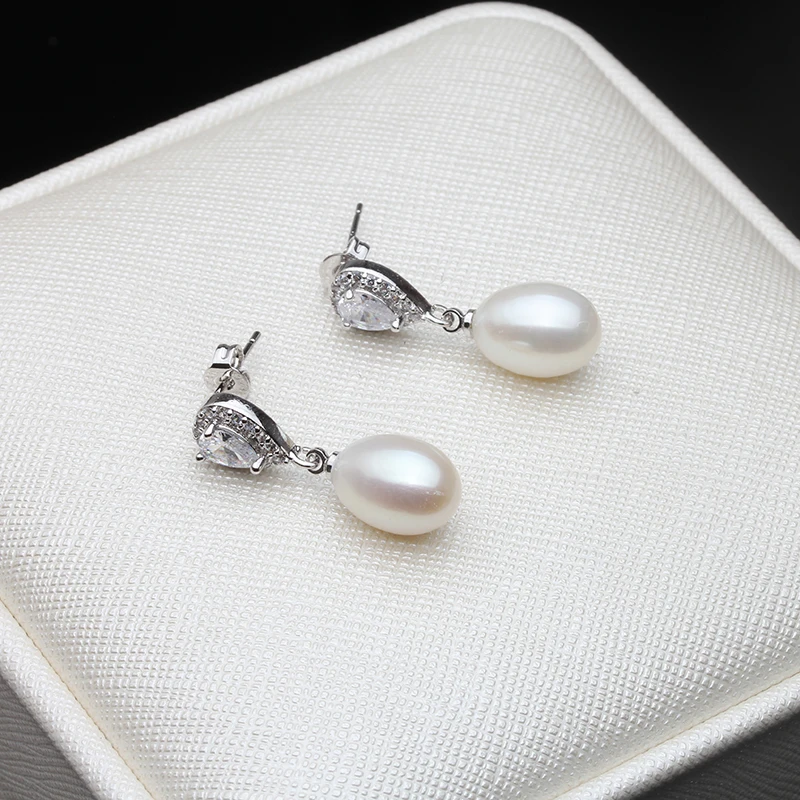 Mode Hochzeit Natürliche Perle Ohrringe 925 Silber, Braut Weiß Süßwasser Schmuck Perle Ohrringe Frau Frau Mutter Geburtstag Geschenk – Detail 3