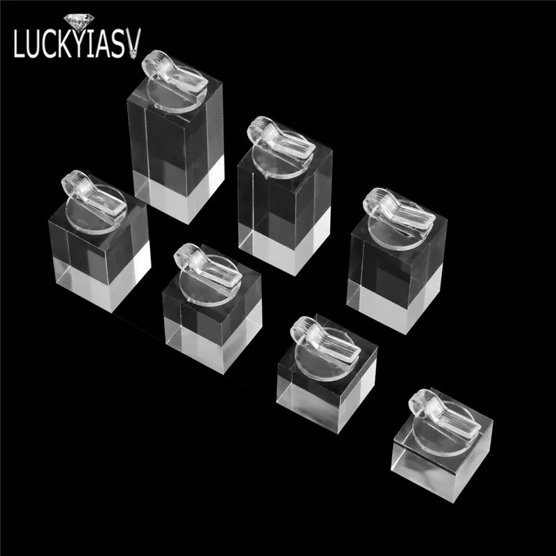 7pcs/lot Acrylic Ring Display Stand Cylindrical & Square Ring Clip Jewelry Stand Black White Clear Color Counter Display Prop