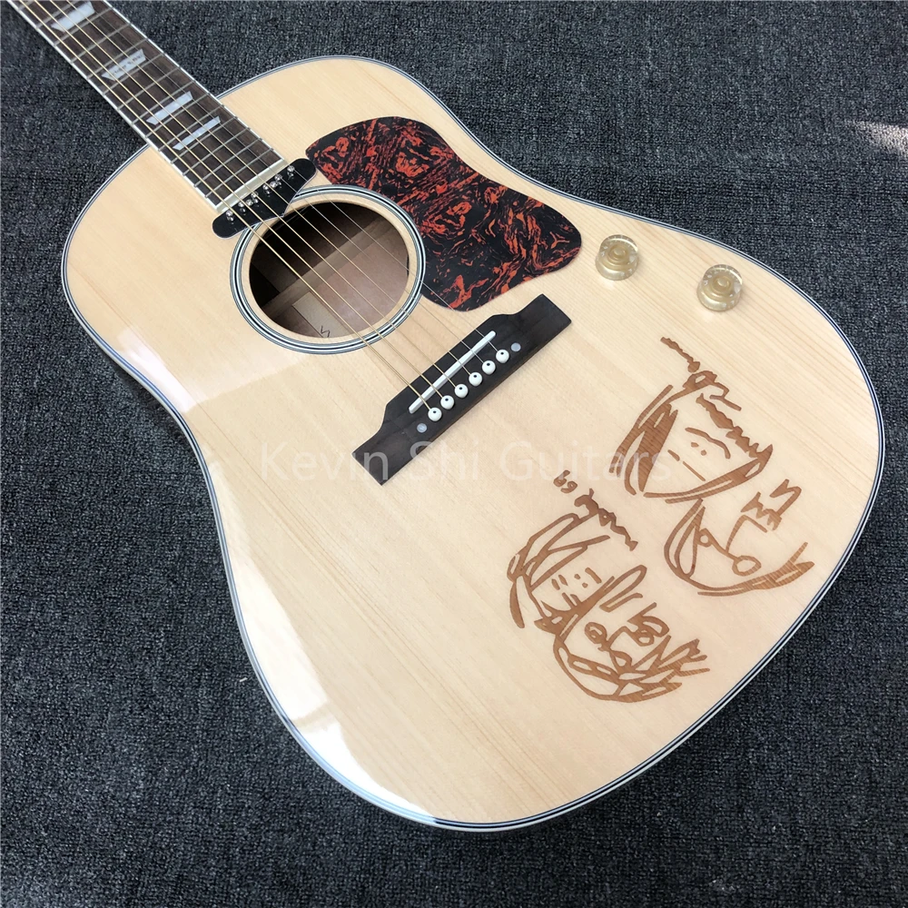 Natural John Lennon J160e acoustic electric guitar free shipping e-J160 guitarra sound hole Pickup J160 top drawings