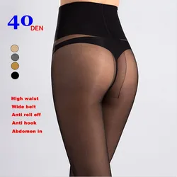 Women's T Crotch 40D Velvet High Waist Stockings Wide Belt Anti Roll Off Slimming Legs Pantyhose Lingerie Womens Tights M-L