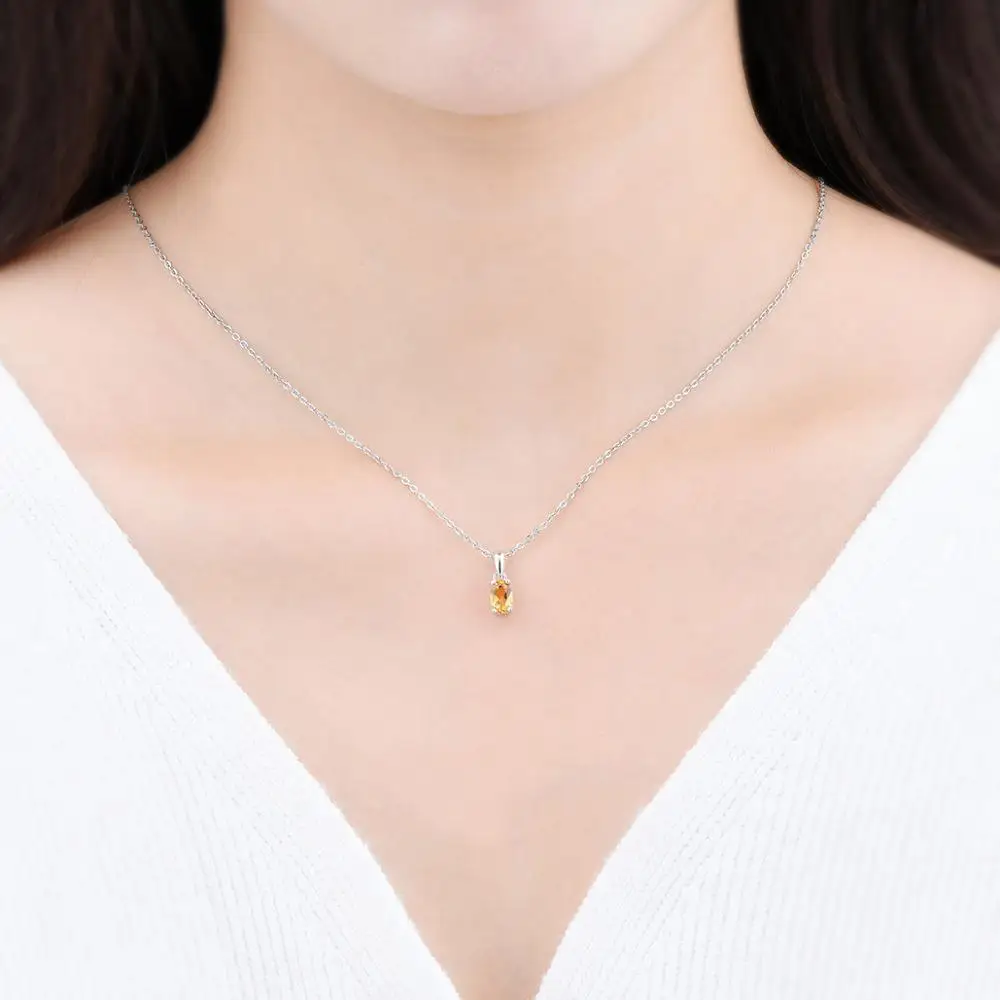 Hutang Citrine 925 Silver Pendant Oval 6x4mm Real Yellow Gemstone Solid 925 Sterling Silver Chain Fine Simple Jewelry for Women