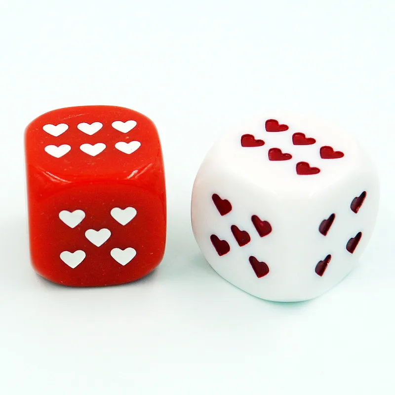 2Pcs/Lot 25mm D6 Dice With Heart dot for Funny Party Club Pub Board Game Accessory 2 Colors