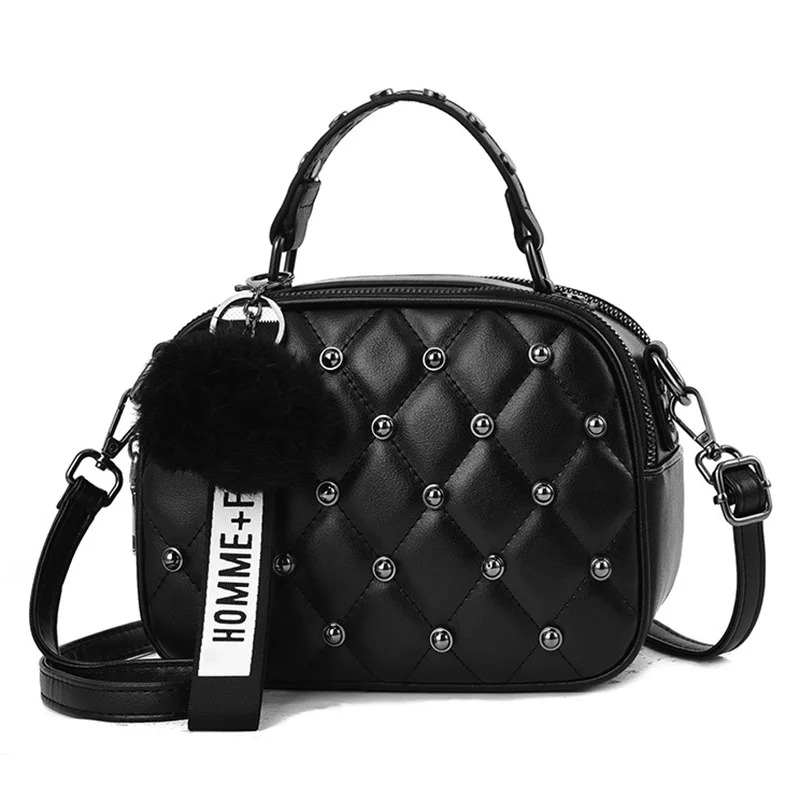 Mini PU Leather Crossbody Bags For Women 2021 Hair ball Shoulder Messenger Bag Ladies Small Rivet Handbags Travel Hand Bag