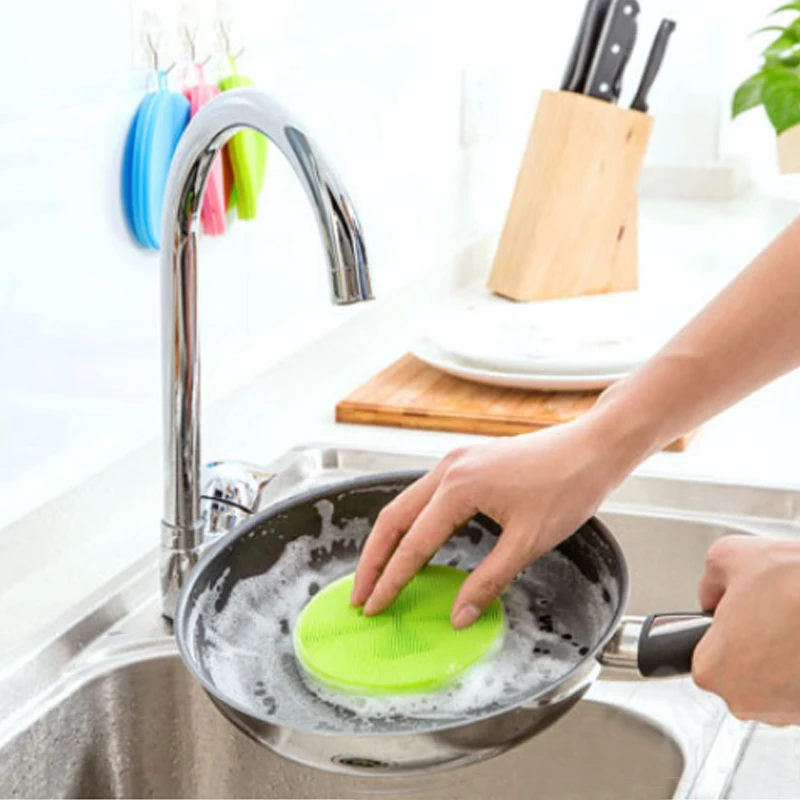 Silicone Cleaning Brush Magic Dish Bowl Pot Pan Wash Cleaning Brushes Cleaner Sponges Scouring Pads Kitchen Organizer Tools