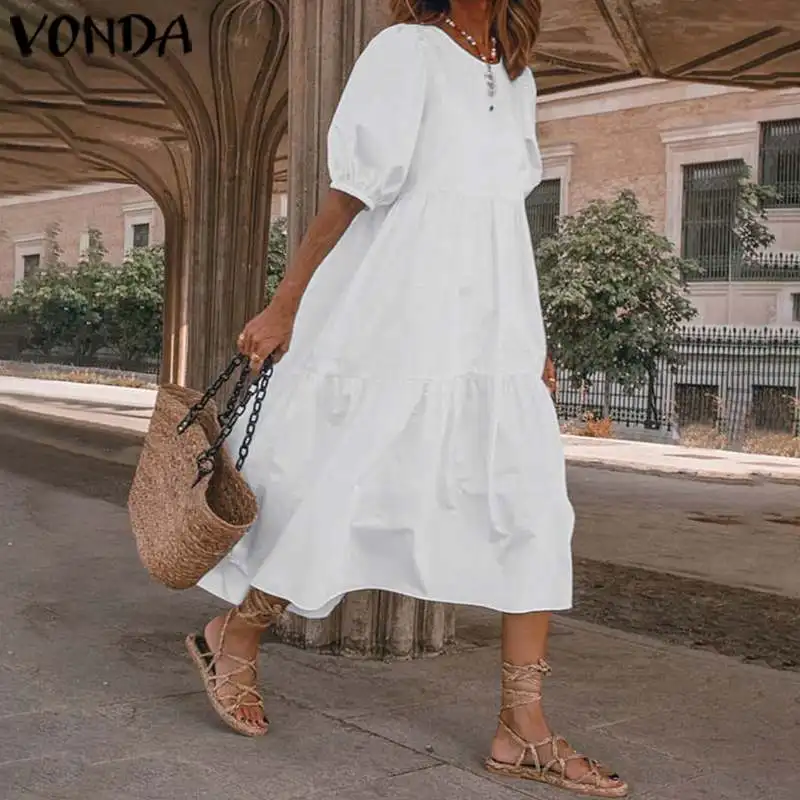Letnia sukienka elegancka impreza w połowie sukienka do łydki 2023 VONDA damska letnia Sundress czeska letnia sukienka plażowa Casual Vestido