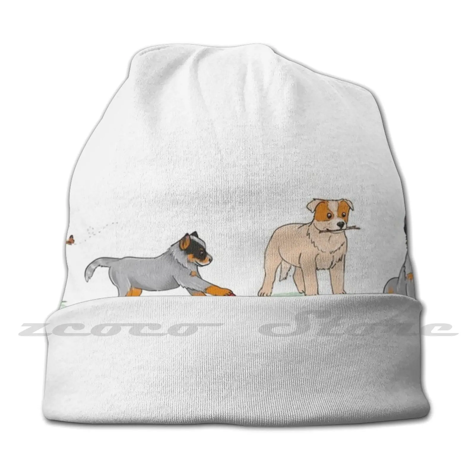 Playful Puppies-Australian Cattle Dogs Knit Hat Hedging Cap Soft Elasticity Outdoor Sports Leisure Puppies Dog Puppy Cartoon