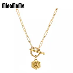 Stainless Steel Geometry Tag 26 Letter Initial Pendant Necklaces For Women Alphabet Toggle Choker Necklace Name Jewelry