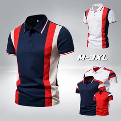 New Men's  Stitching Color  Lapel T Shirt Comfortable and Breathable Short-sleeved Casual Sport European Football Tee