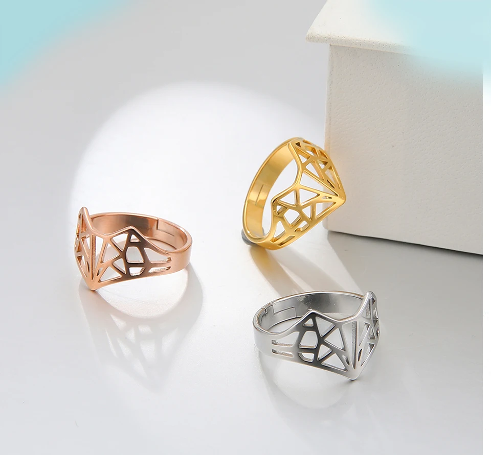 LIKGREAT Hollow Fox Ring Origami Animal Gold Color Stainless Steel Adjustable Rings Wedding Band Anniversary Gift for Women Men