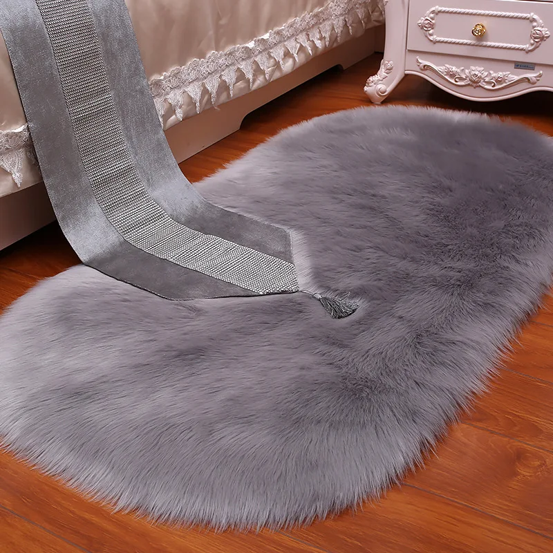 Soft Faux Fur Area Rug Carpets Living Room Long Plush Oval Carpet Artificial Wool Sheepskin Shaggy Rugs Floor Mat For Bedroom