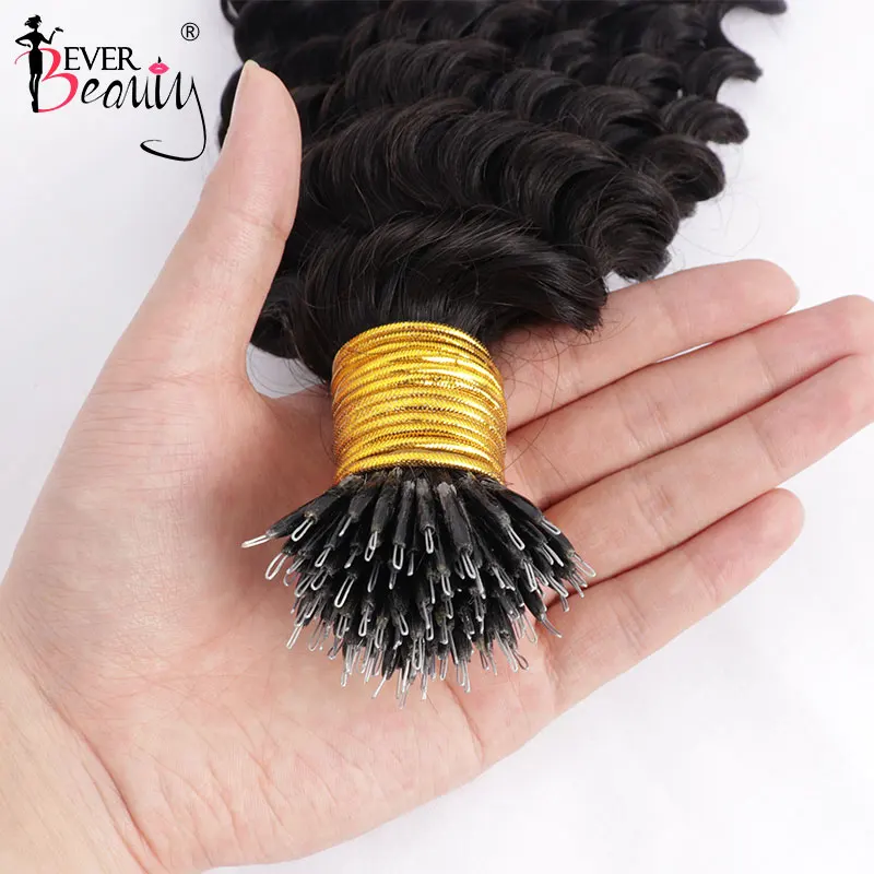 Cincin Nano Gelombang Dalam Ekstensi Rambut Mikrolink untuk Wanita 100% Bundel Jalinan Rambut Perawan Manusia Hitam Alami Cantik